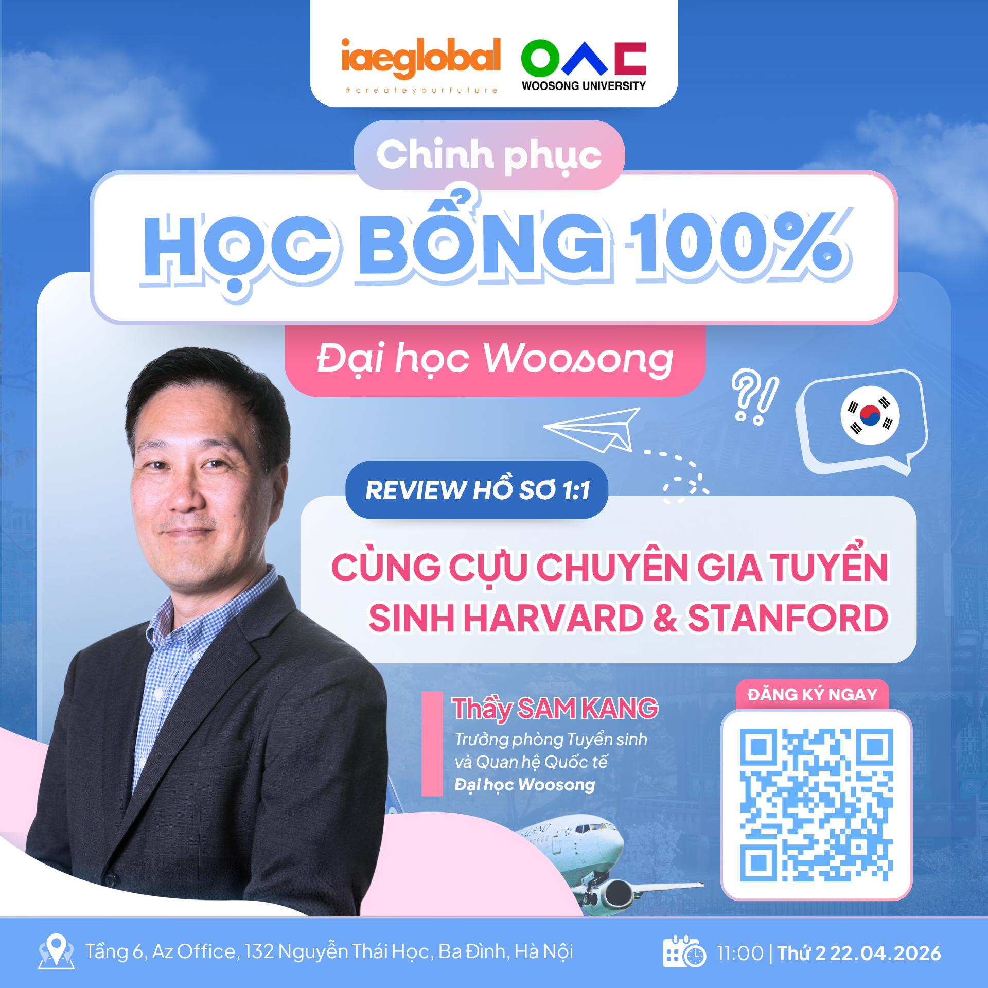 Woosong Event Poster: Học Bổng 100% Review hồ sơ trực tiếp cùng GS. Sam Kang
